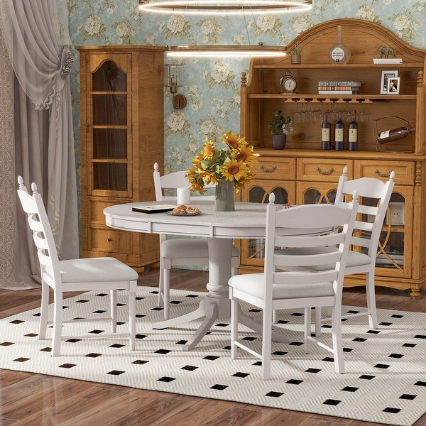 Vintage 5 Piece Dining Table Set with Round Wood Extendable Dining