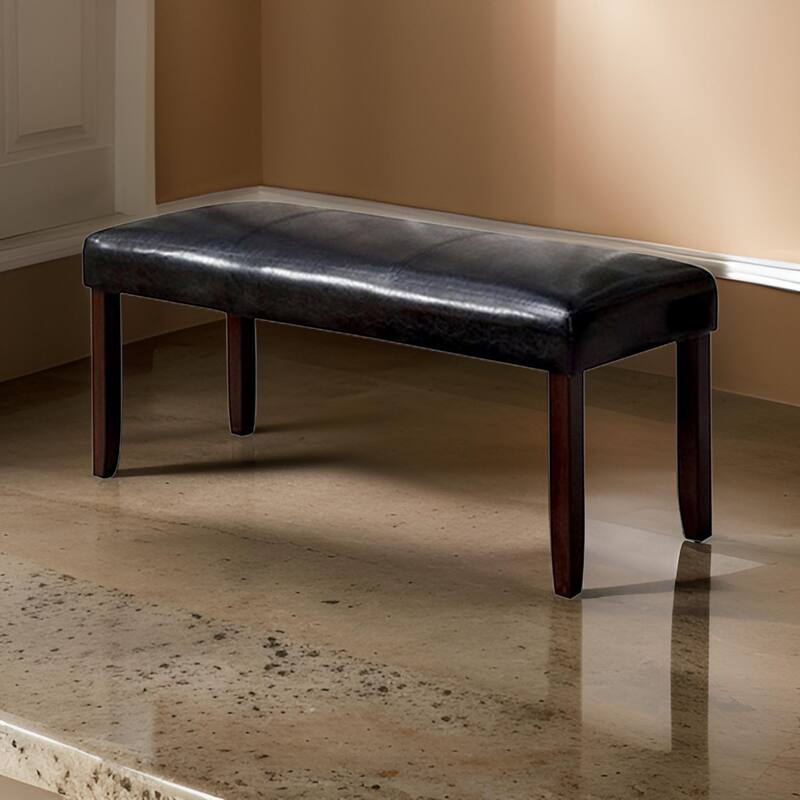 Oliver 46 Inch Bench, Leather Upholstery, Wood Frame, Soft Cushion, Black