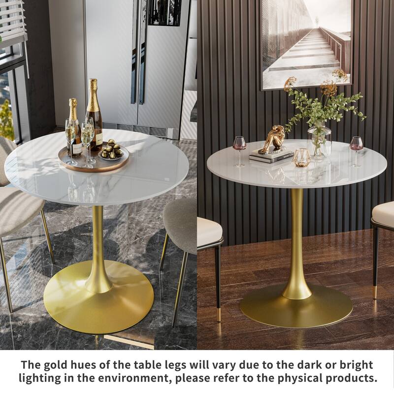 Round Dining Table Marble Modern Tulip Table Slate Tabletop with Metal Pedestal Base
