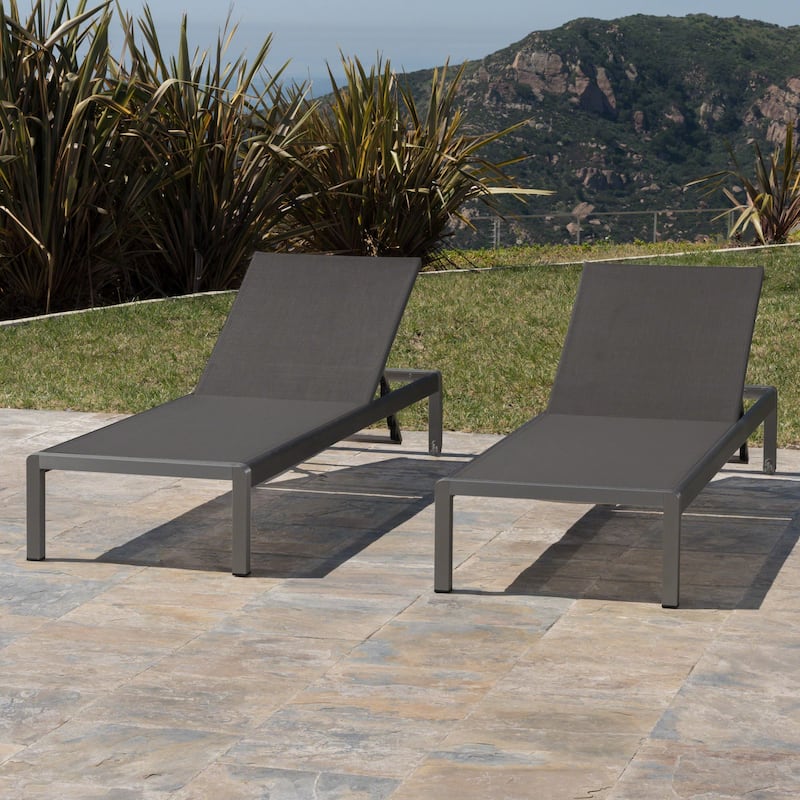 2 Pieces Aluminum Chaise Lounge Chair Set, Adjustable Reclining Sun Lounger for Poolside Beach Patio - Gray