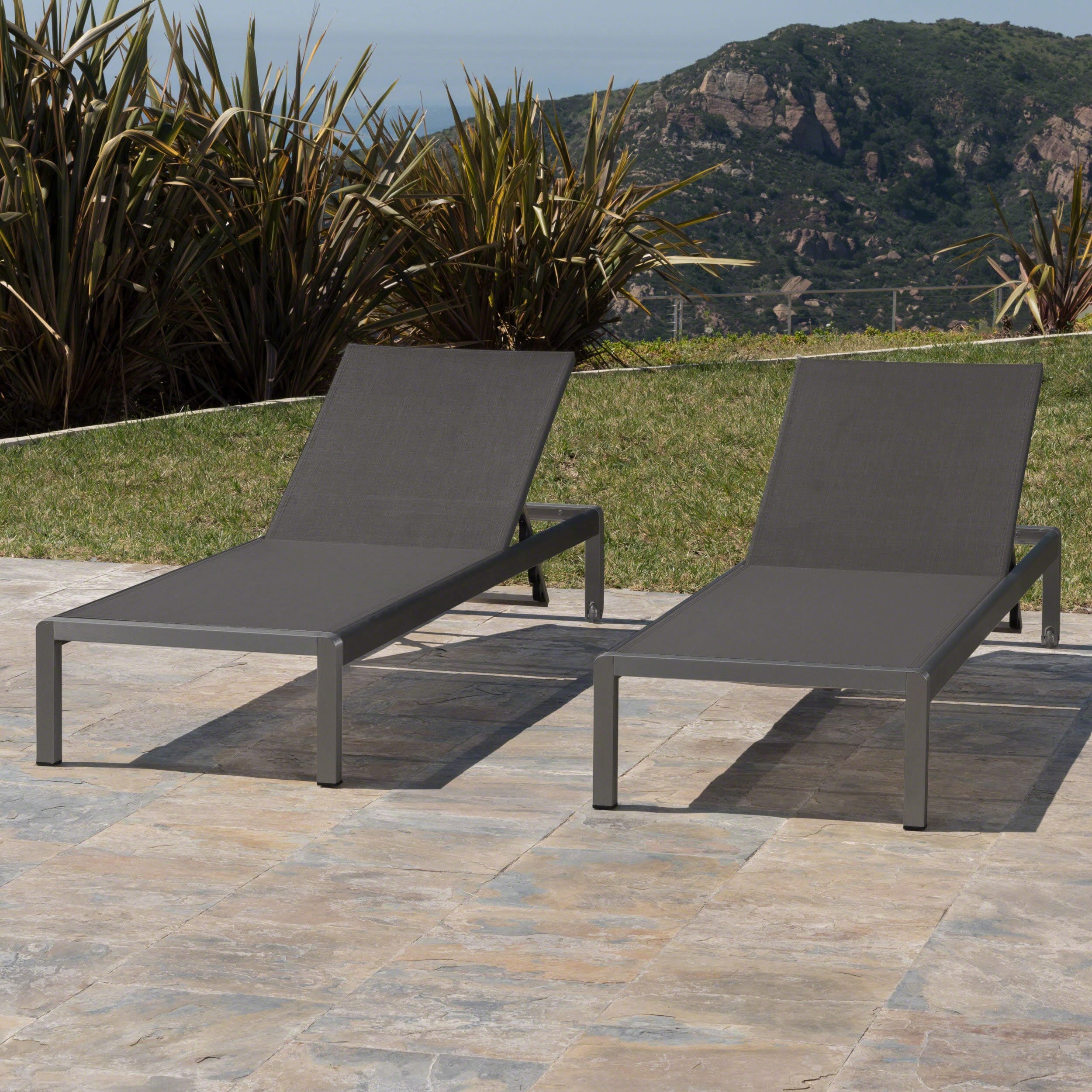 2 Pieces Aluminum Chaise Lounge Chair Set, Adjustable Reclining Sun Lounger for Poolside Beach Patio