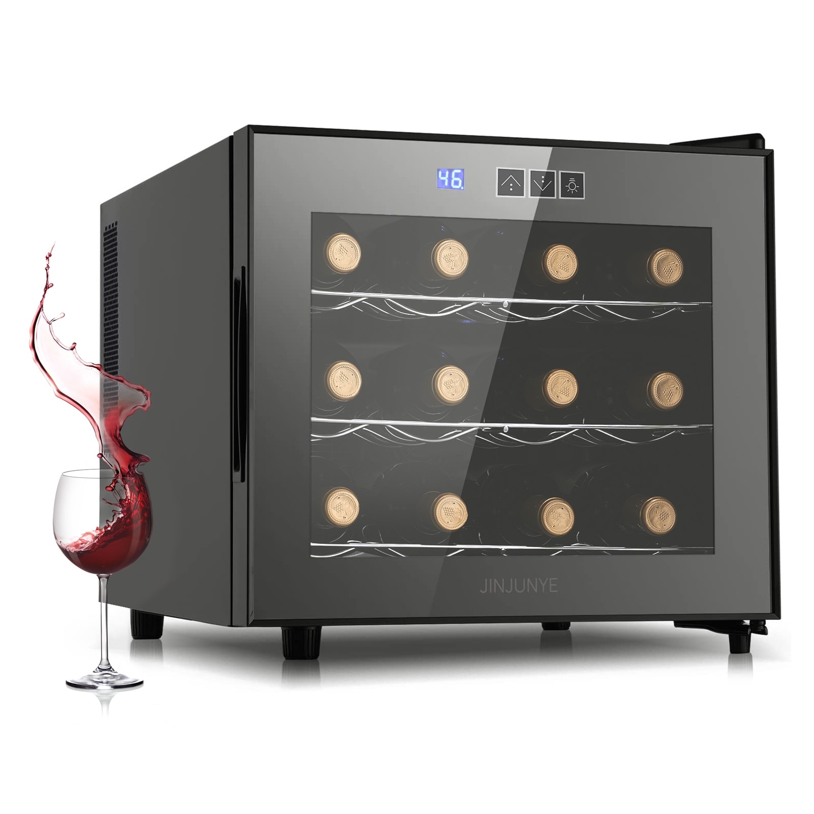 12-Bottle Wine Cooler Refrigerator（46-66°F）, Small Wine Fridge Beverage Coolers:Quiet and Smart