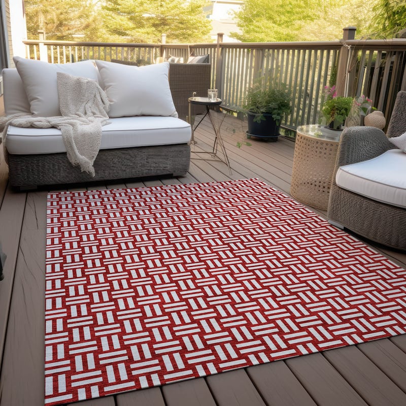 Machine Washable Indoor/ Outdoor Chantille Contempory Crosshatch Rug