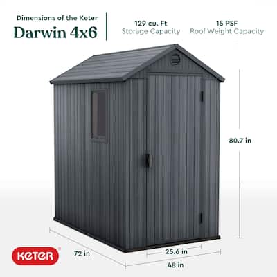 Keter Darwin 4 Foot x 6 Foot Outdoor Garden Tool Storage Shed w/Window, Graphite
