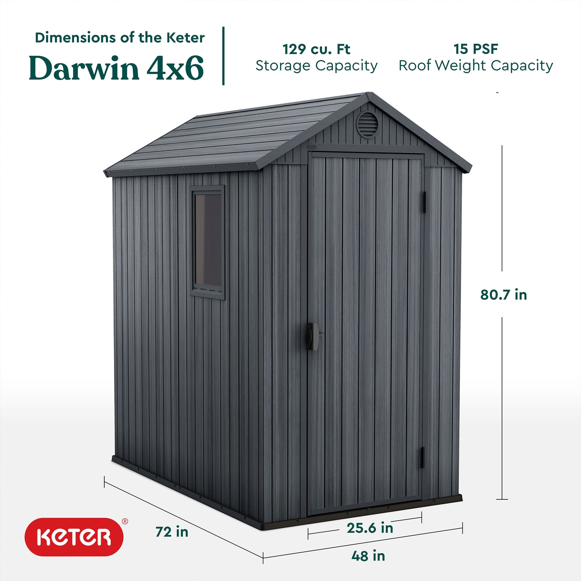 Keter Darwin 4 Foot x 6 Foot Outdoor Garden Tool Storage Shed w