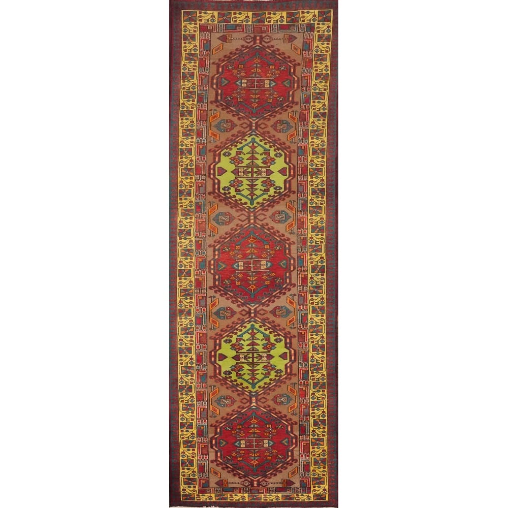 Hand Knotted Oriental 100% Wool Carpet Traditional Tribal Brown Ardebil Runner Rug - 11' 0'' X 3' 2''
