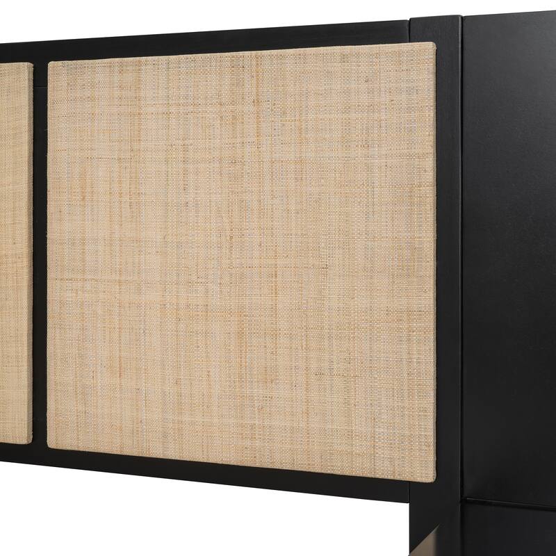 Wood Queen Size Bed Frame Elegant Platform Bed with 2 Storage Nightstands and 2 Lamps, No Box Spring Needed