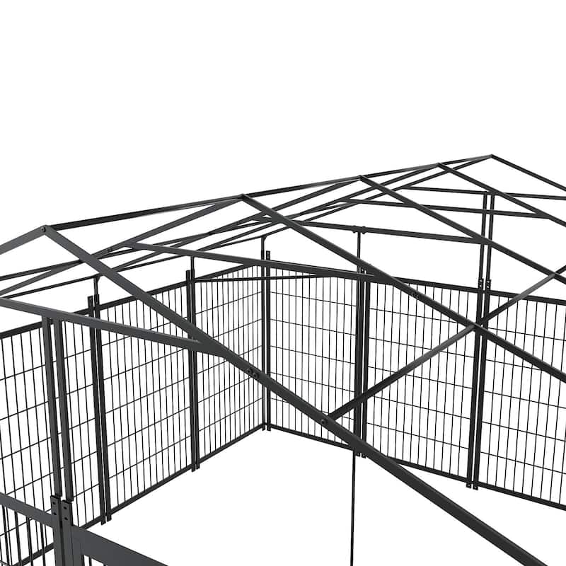 GDF Studio - Rockwell Extra Large Outdoor Dog Kennel with Roof Cover & Feeding System