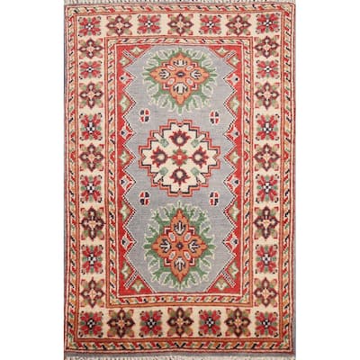 Geometric Kazak Accent Rug Handmade Traditional Wool Carpet - 2'0" x 3'0"