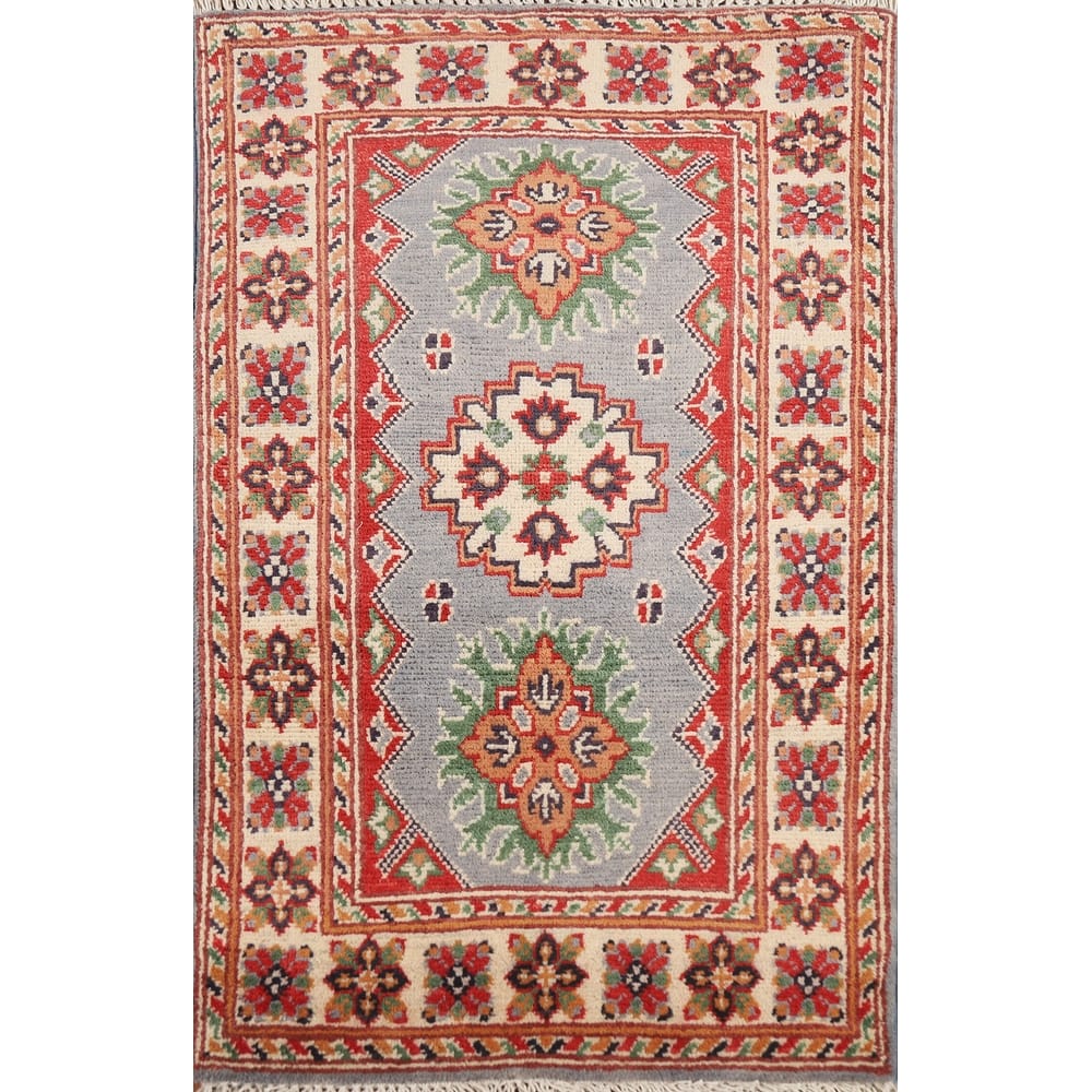 Geometric Kazak Accent Rug Handmade Traditional Wool Carpet - 2'0" x 3'0"