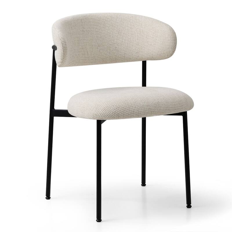 Modern Upholstered Dining Chairs with Curved Open Back and Black Metal Legs (Set of 4)