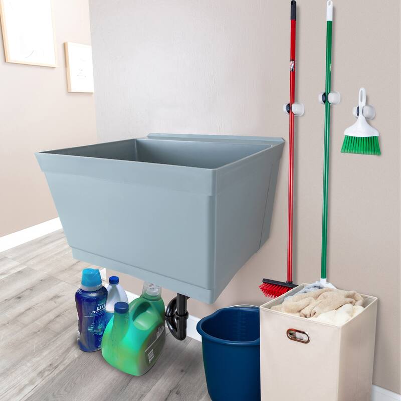 TEHILA 19-Gallon Wall-mounted Utility Sink 22.88 in. W with Drainage Kit