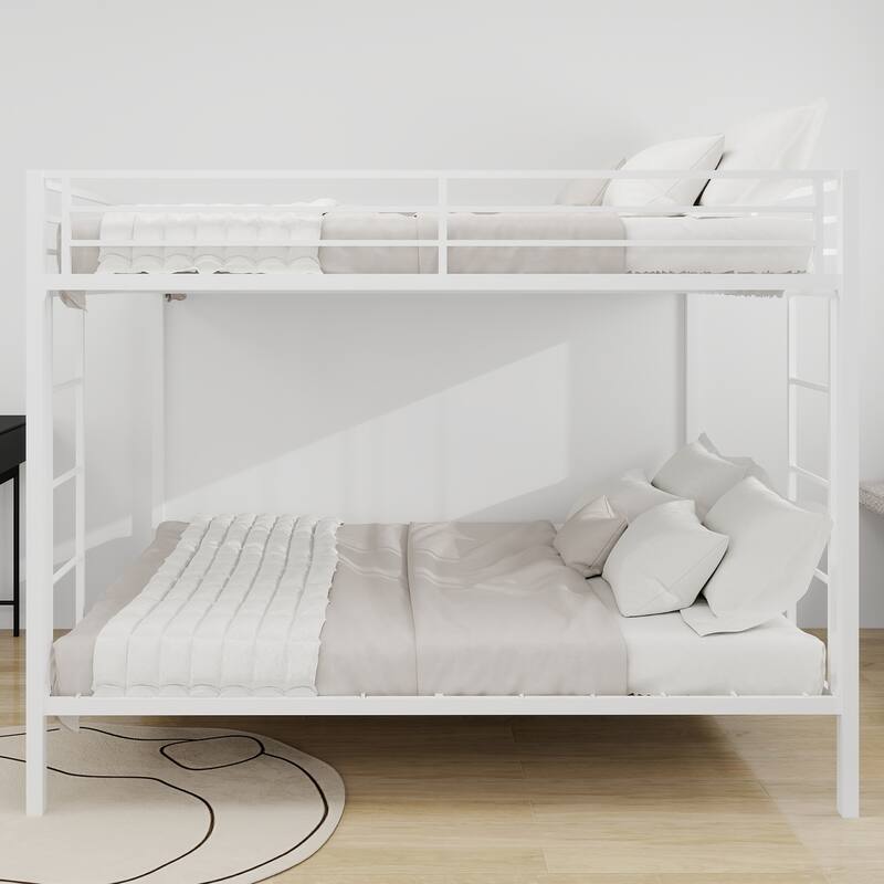 Space-Saving Twin & Full Size Metal Bunk Bed with Sturdy Frame, Ideal for Compact Rooms - White
