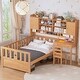 preview thumbnail 1 of 8, Twin Size Platform Bed with Bookshelf, Built-in Desk and Matching Chair Natural