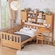 preview thumbnail 1 of 16, Twin Wood Bed with Integrated Desk Chair and Storage Bookshelf for Bedroom or Studio Workspace Natural