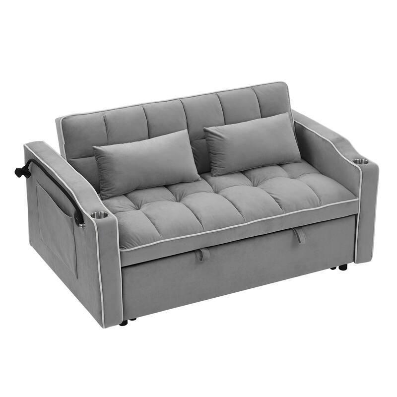 Modern Velvet Foldable Sofa Bed with USB Charging, Swivel Phone Stand & Adjustable Back, Perfect for Apartments
