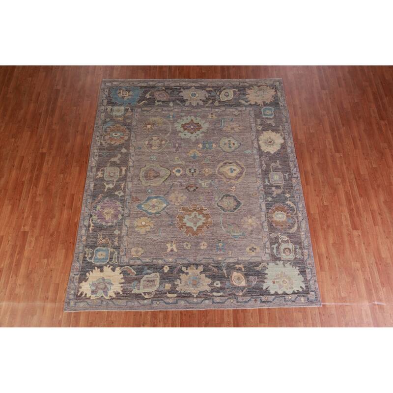 Hand Knotted Oriental 100% Wool Carpet Transitional All-Over Greys & Charcoal Oushak Area Rug - 9' 9'' X 8' 1''