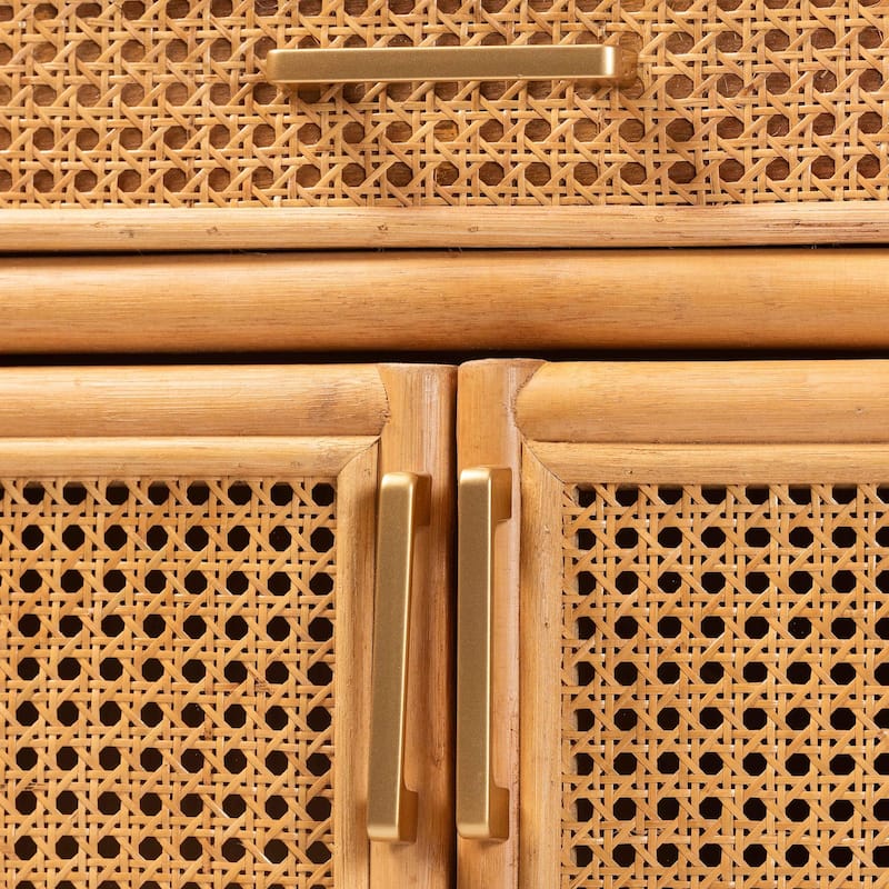 McKenna Natural Rattan Storage Cabinet - Handwoven Wicker Accent Cabinet, Boho Coastal Style for Living Room or Entryway