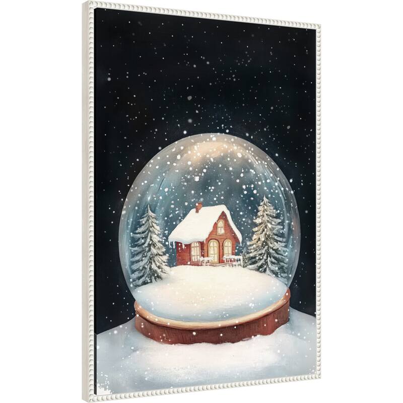 Snow Town Globe by Melloi Art Prints (23 x 33 in.), Framed Canvas Wall Art Print - Sylvie Beaded White