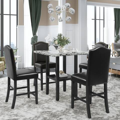 5 Piece Dining Set with Matching Chairs and Bottom Shelf for Dining Room