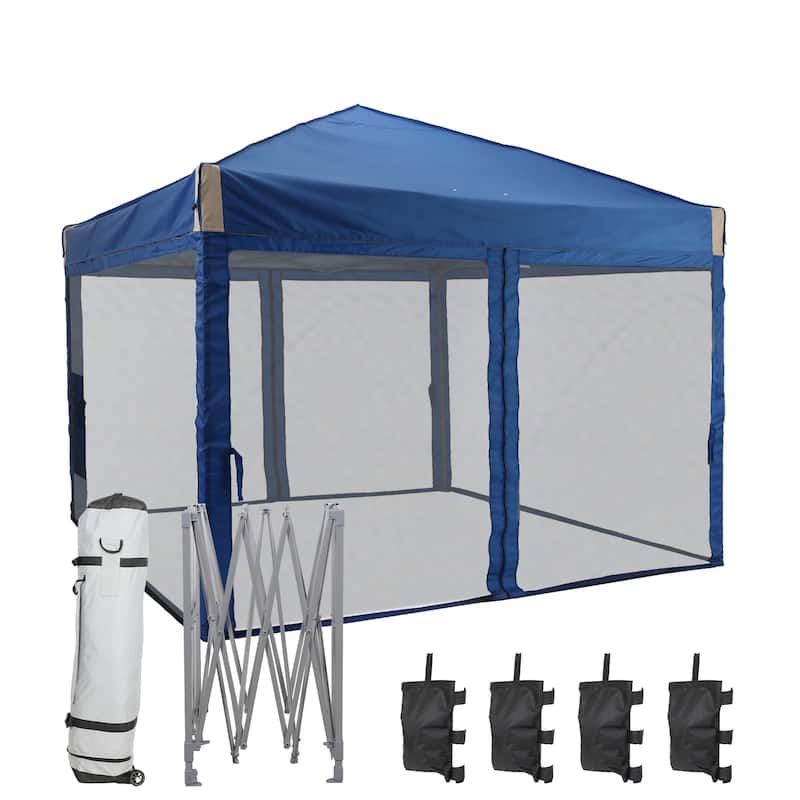 Aoodor 10 x 10 FT Pop Up Canopy Tent Portable Instant Shade Canopy with Netting for Camping, Party and Other Outdoor Events - Blue