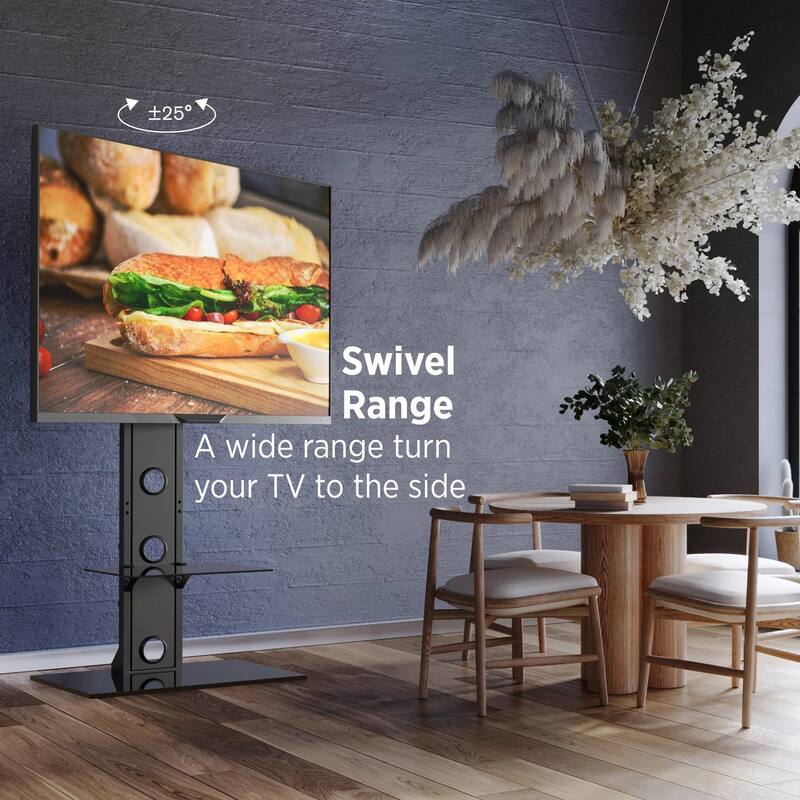 ProMounts Premium Swivel TV Stand Mount for 37”-72” Screens with Shelving, Holds up to 110 Lbs
