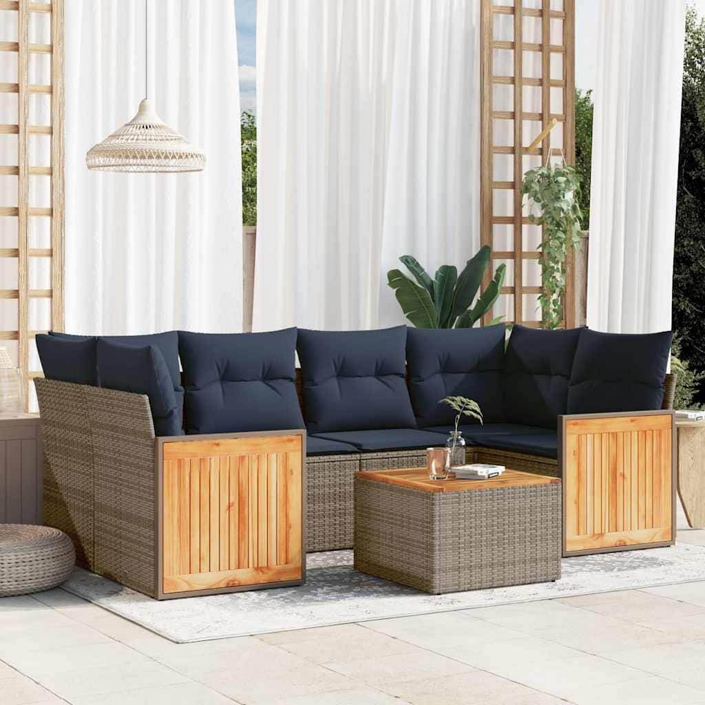 vidaXL 7 Piece Patio Sofa Set with Cushions Gray Poly Rattan - 94.9x27.2x94.9
