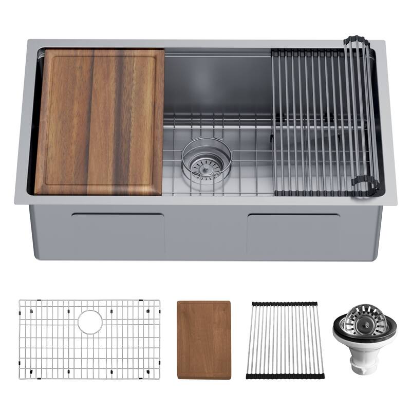 Karran USA WS-37-PK1 Elite Workstation 32" Undermount Single Basin - Satin Brushed