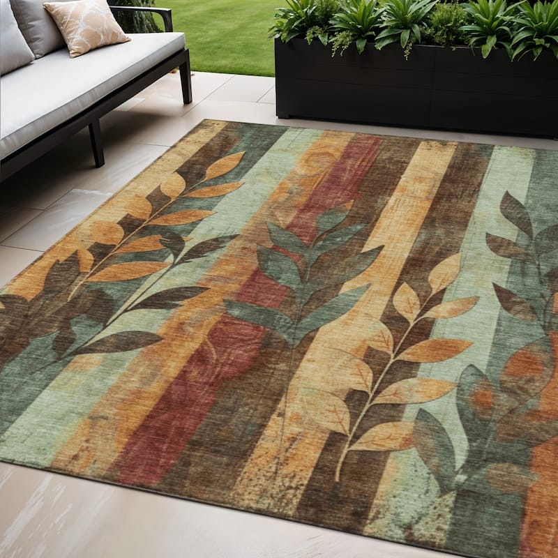 HomeRoots Floral Transitional Rectangle Outdoor Rug - 5' X 8'