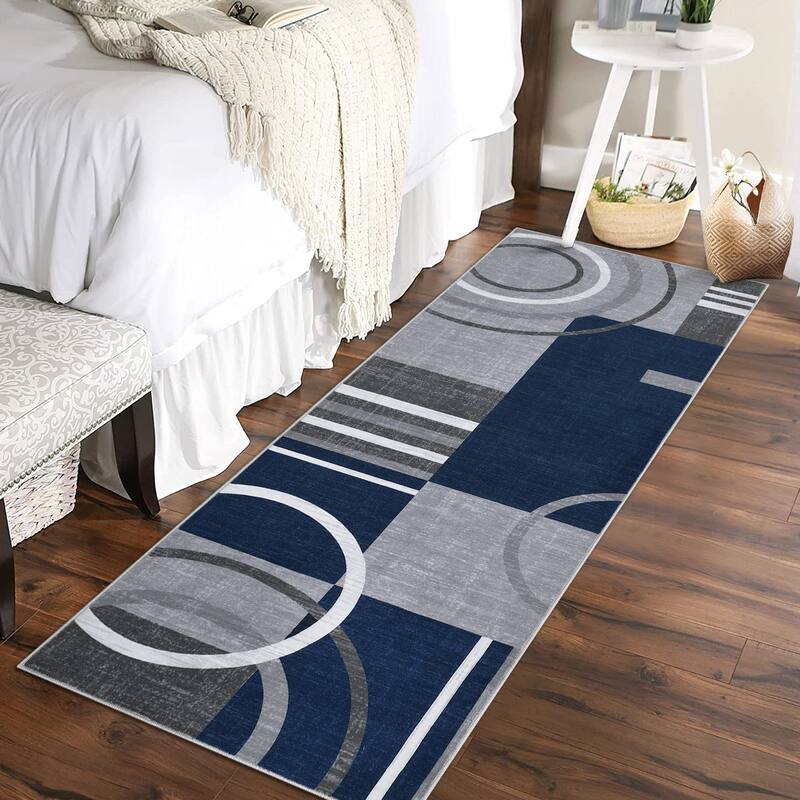 Washable Rugs for Living Room Bedroom Circles Pattern Rug Modern Geometric Area Rug