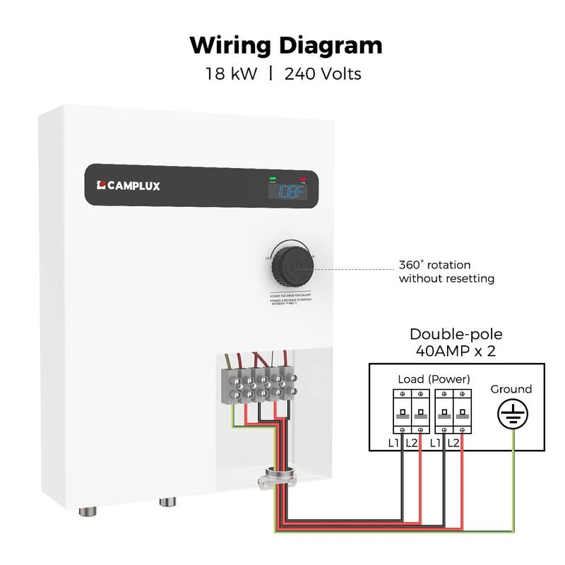 CAMPLUX 3.5 GPM 18kW Tankless Electric Water Heater