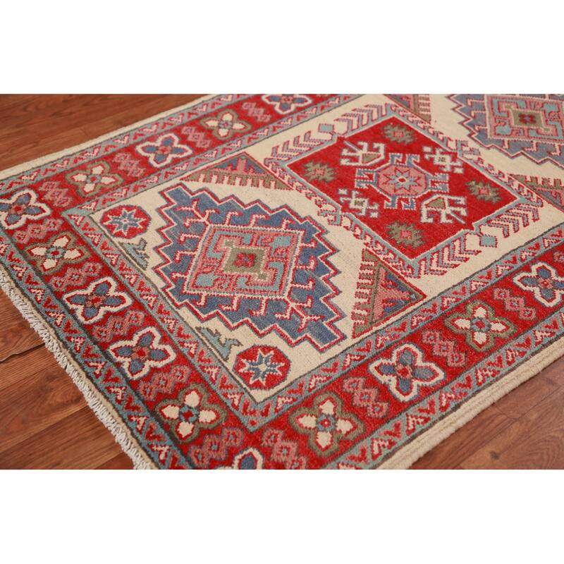 Geometric Kazak Oriental Foyer Rug Bedroom Handmade Wool Carpet - 2'8"x 4'0"
