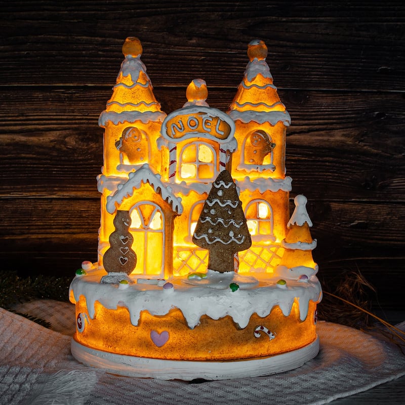 Gingerbread House with Spinning Tree LED Christmas Decor - 6.9 х 6.9 х 8.5"