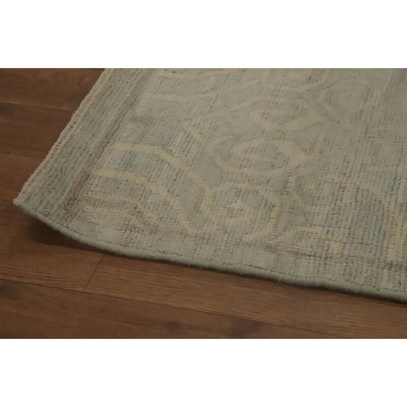 Vegetable Dye Wool Oushak Turkish Area Rug, Floral Geometric Carpet - 11' 11'' X 9' 1''