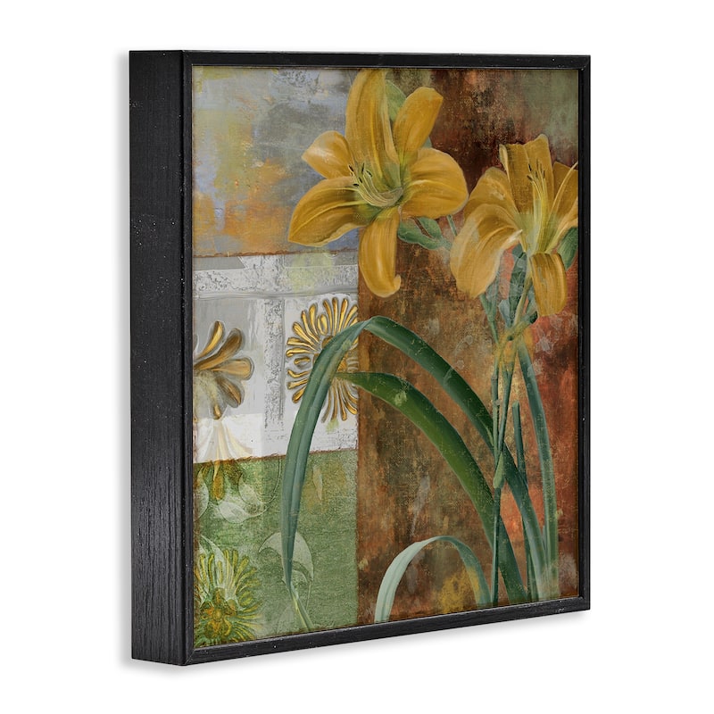 Stupell Yellow Lilies on Vintage Tile Framed Giclee Art Design By Sasha