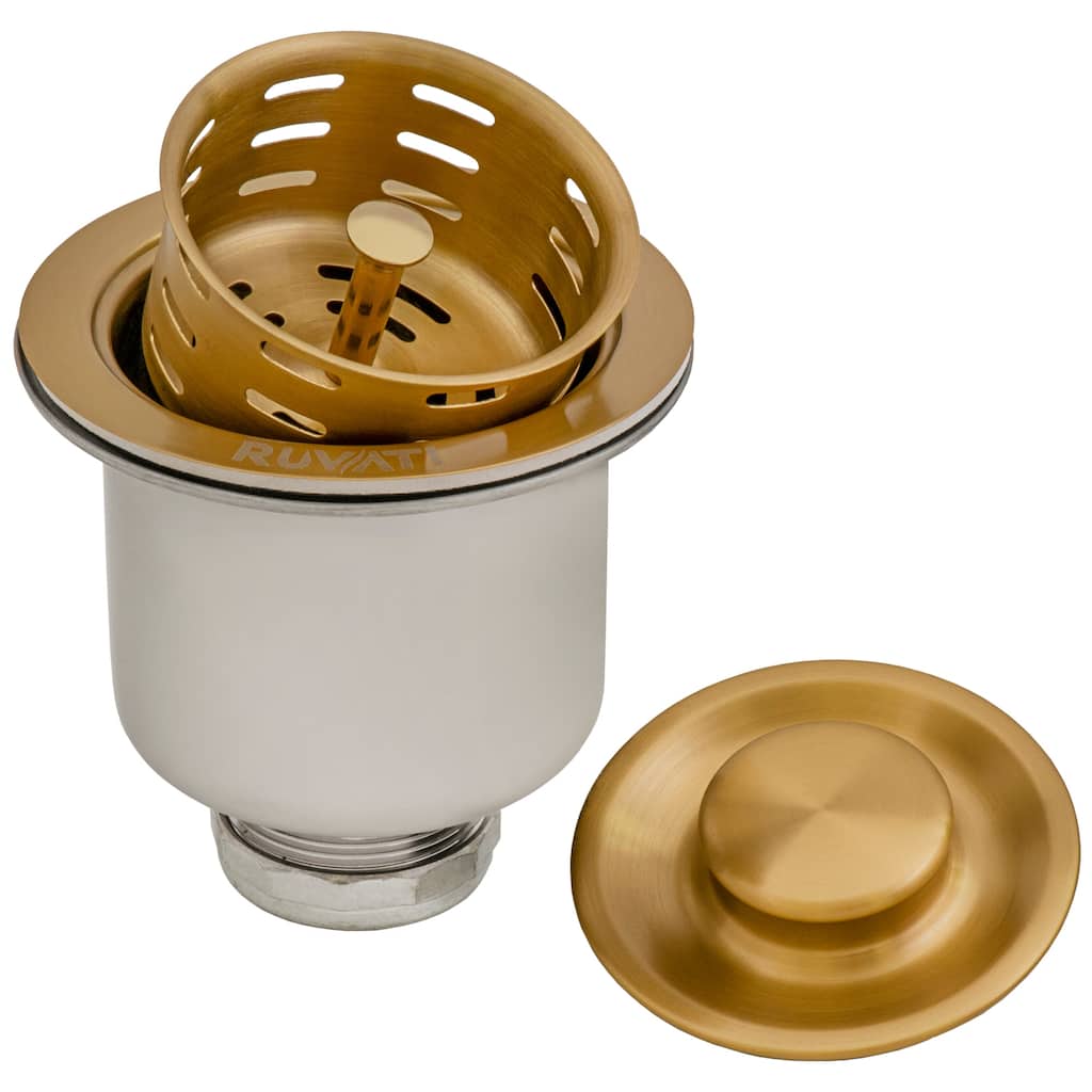 Ruvati Deep Basket Strainer Drain for Kitchen Sinks all Metal 3-1/2 inch - Brushed Gold - RVA1027GG