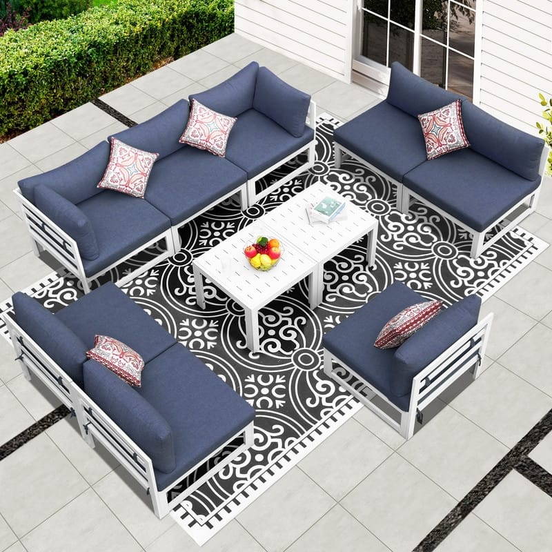 FINCATI 10-piece Patio Sectional Sofa Aluminum Conversation Set with Tables