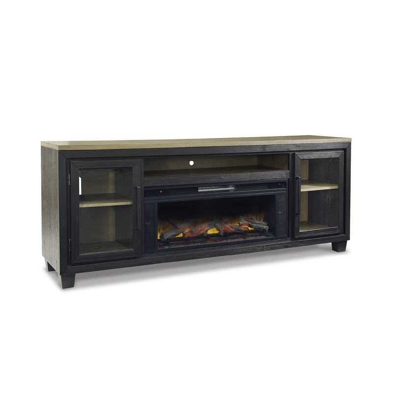 Signature Design by Ashley Foyland Black/Brown 83" TV Stand for TVs up to 95" with Electric Fireplace - 83"W x 20"D x 33"H