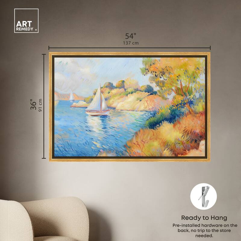 Art Remedy Sail Off In The Morning Framed Impressionism 1 Piece Canvas Wall Art /Monet And Van Gogh Inspired Art