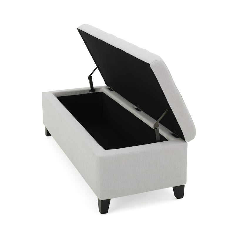 Ottoman Bench with Storage, 51 Inch Rectangular Padded Gray Cushions