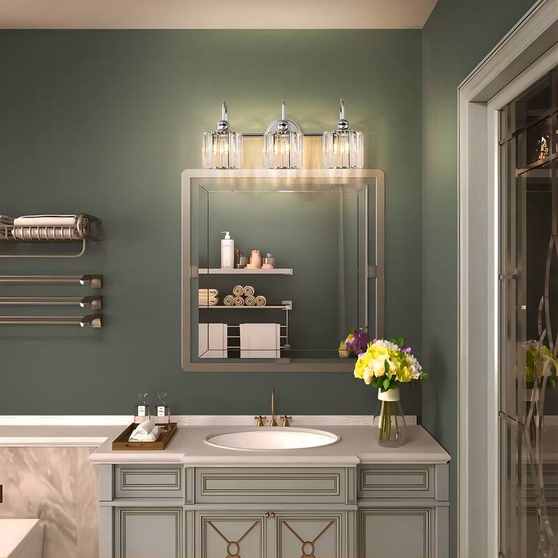 3/ 4 - Light Modern Glam Luxuriou Dimmable Crystal Bathroom Vanity Light Linear Wall Light