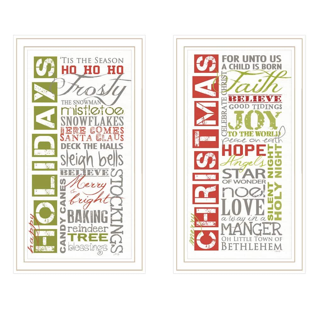 2-Piece Framed Wall Art Set - Happy Holidays, White Frame