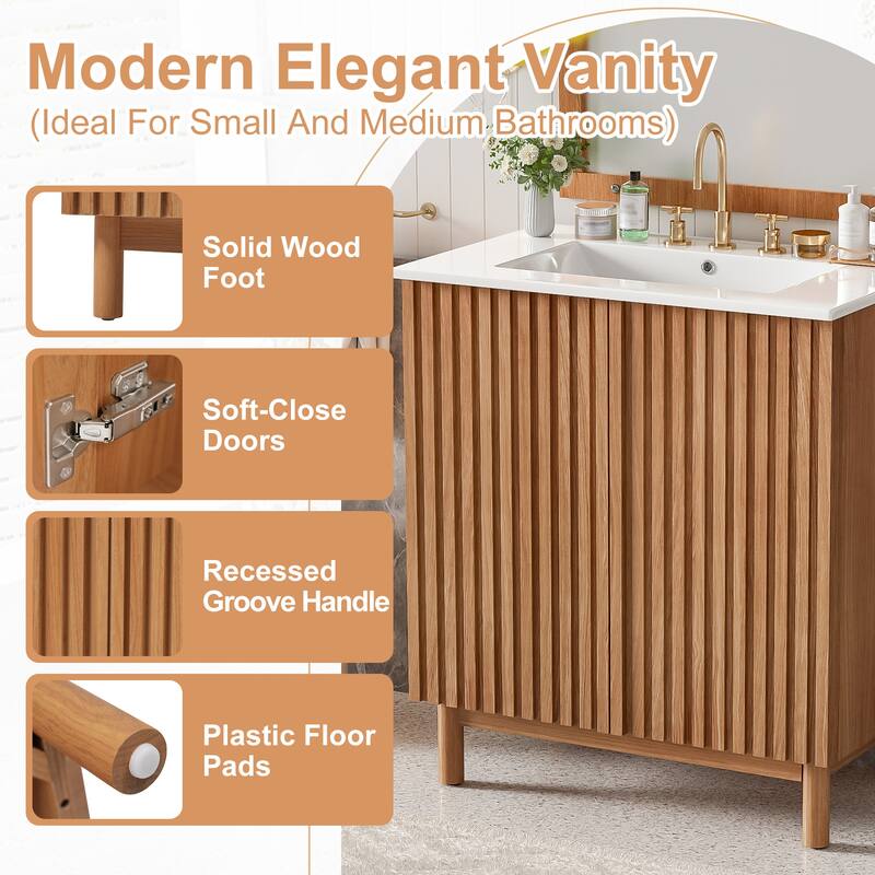 Slatted-Front Bathroom Vanity with Ceramic Sink by Harper&Bright Designs