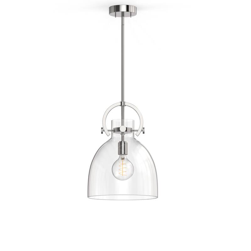 YANSUN 1-Light Pendant Light with 12-Inch Bell-Shaped Shade in Nickel Finish, Clear Glass for Modern and Industrial Lighting