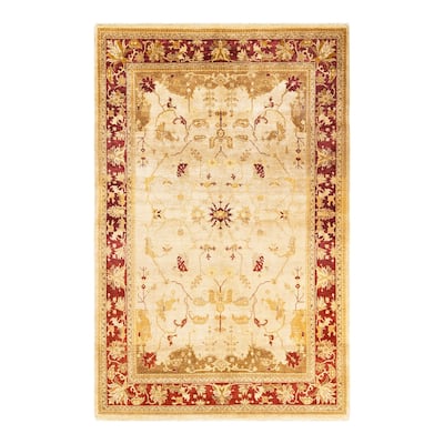 Overton Hand Knotted Wool Contemporary Floral Yellow Area Rug - 6' x 9'