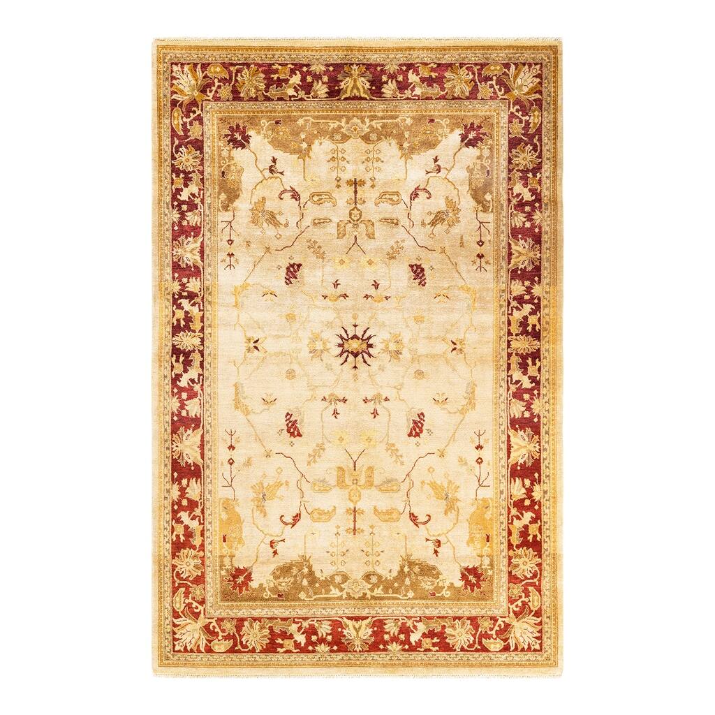 Overton Hand Knotted Wool Contemporary Floral Yellow Area Rug - 6' x 9'