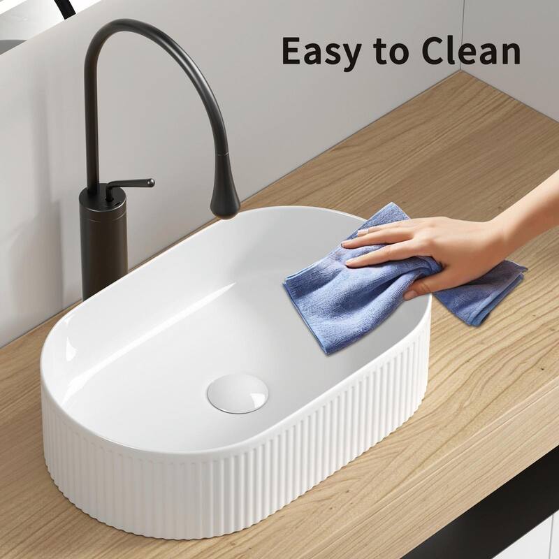 Oval Bathroom Sink Above Counter - 19″ x 12″ White Porcelain Vessel Sink, Modern Vanity Bowl Sink