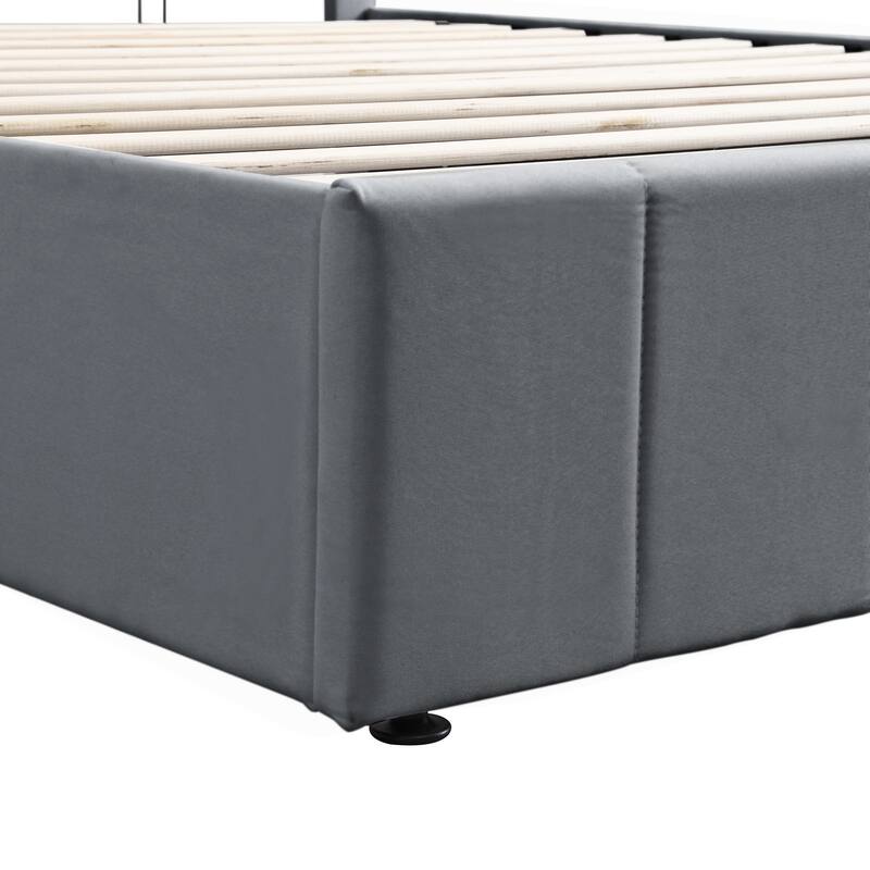 Queen size Upholstered Platform bed with a Hydraulic Storage System - Gray
