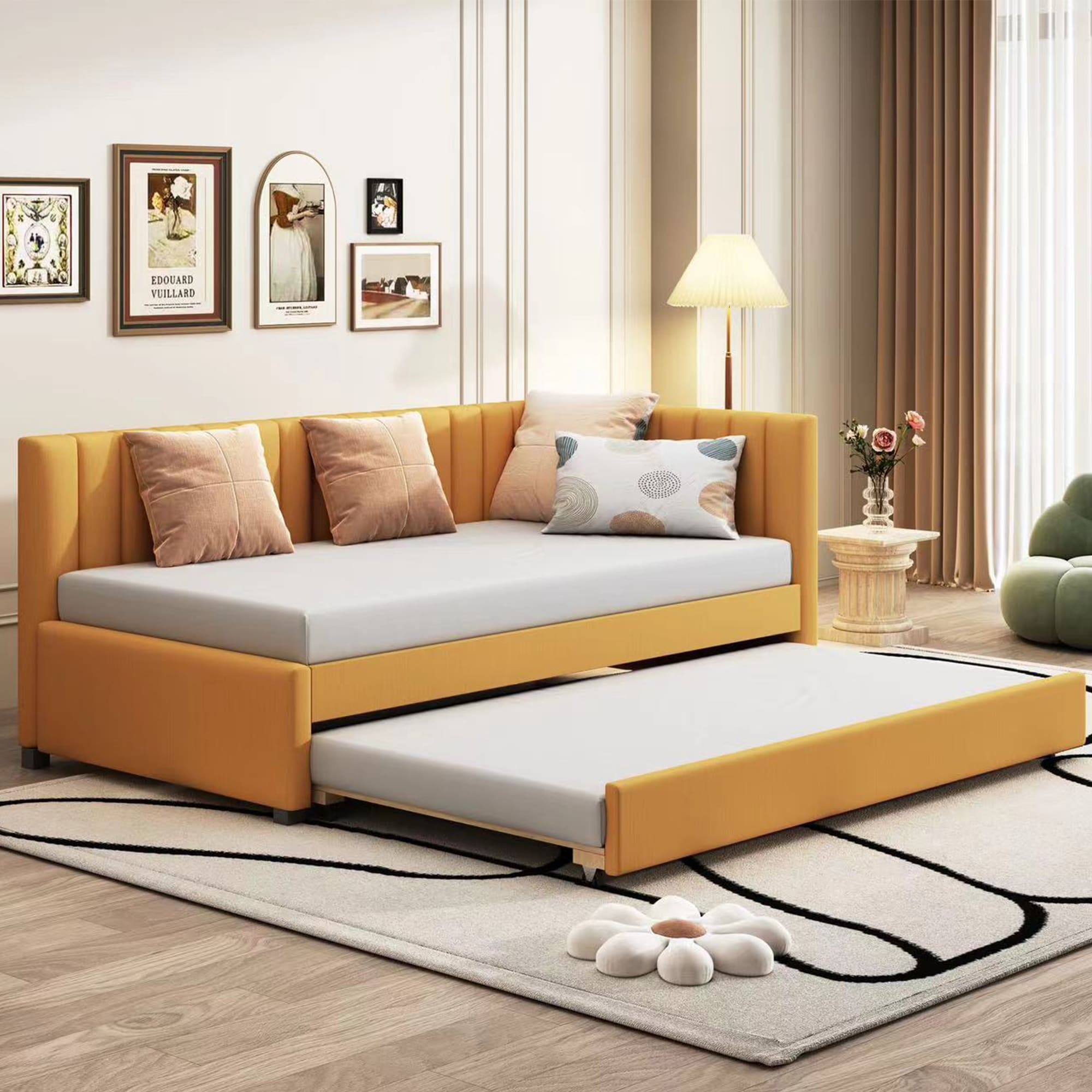 Twin Daybed Slat Sofa Bed with Trundle