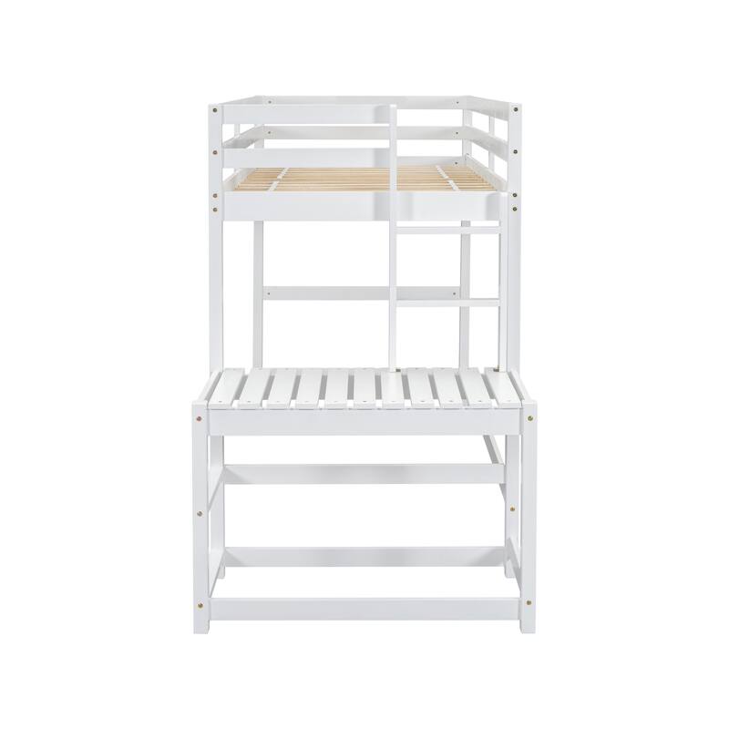 Twin High Loft Bed with Ladder landing Platform, Ladders, Guardrails